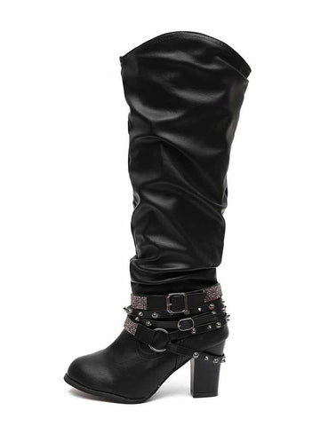 Rhinestone Buckle Boots