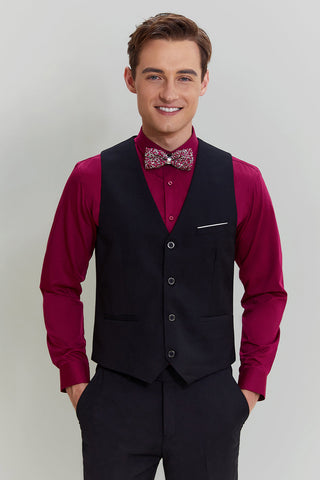 Schwarzer 3-teiliger Slim Fit-Anzug mit Schalkragen für Herren