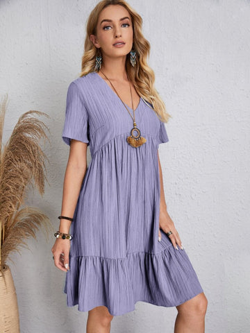 Full Size V-Neck Short Sleeve Beach Dress