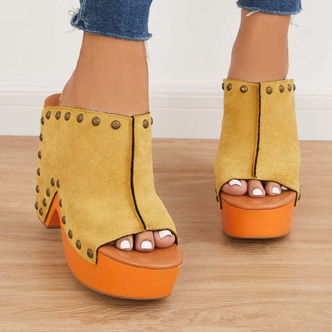 Retro Chunky Platform Heel Mules Slip on Sandals