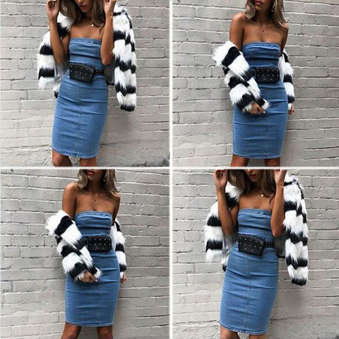 Trägerloses Jeanskleid für Damen, elegantes Sommerkleid, sexy Party-Jeanskleid, figurbetonte Kleider, lässige Clubwear, Vestido Jeans