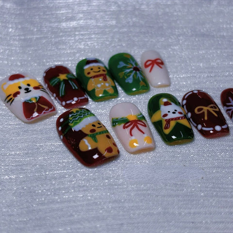 NewChristmas GingerbreadCarefully designed pure handmade press-on gel nails