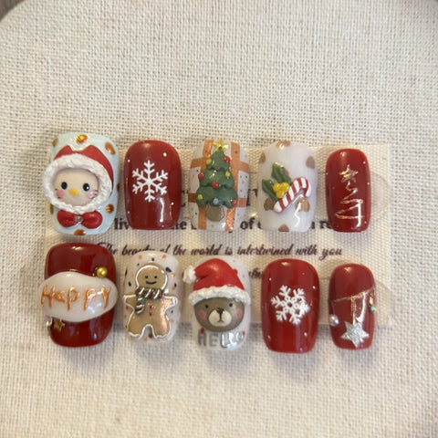 Hot SaleCute gingerbread man, Merry Christmas, nailsHandmade Artificial Gel Nail Press-On Nails
