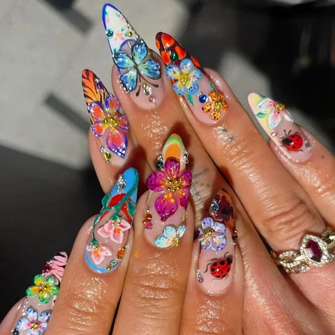 Hot SaleFlowers Blooming Like A Piece Of BrocadeHandmade Artificial Gel Nail Press-On Nails