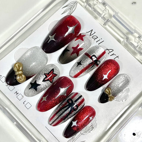 NewChristmas Minimalist Red Cat Eye NailsCarefully designed pure handmade press-on gel nails