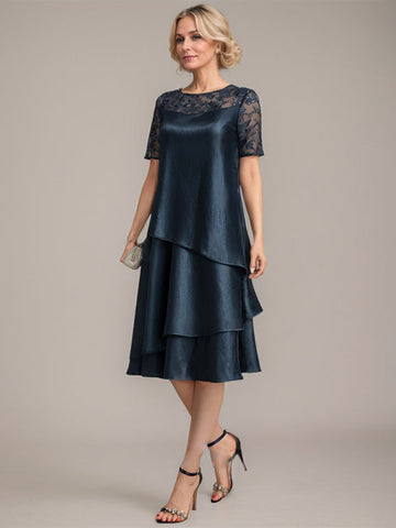 A-Line Scoop Knee-Length Mother of the Bride Dress With Applique & Sequins
