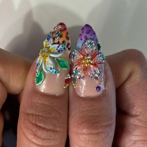 Hot SaleFlowers Blooming Like A Piece Of BrocadeHandmade Artificial Gel Nail Press-On Nails