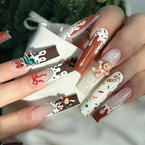 NewChristmas GingerbreadCarefully designed pure handmade press-on gel nails