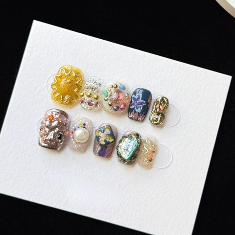 Luxury Pearl Square NailsCarefully designed pure handmade press-on gel nails