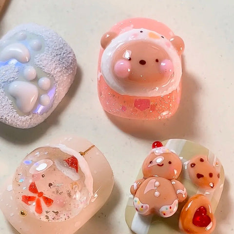 Hot SaleChristmas Rabbit and Gingerbread ManHandmade Artificial Gel Nail Press-On Nails