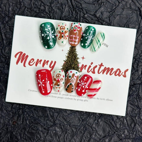 Hot SaleChristmas Snow & CookieHandmade Artificial Gel Nail Press-On Nails