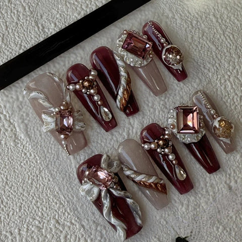 Hot SaleFloating Bow Christmas nailsHandmade Artificial Gel Nail Press-On Nails