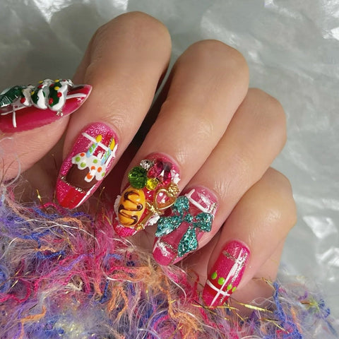 Hot SaleChristmas StarHandmade Artificial Gel Nail Press-On Nails