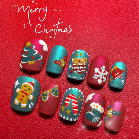 Painting ChristmasCarefully designed pure handmade press-on gel nails