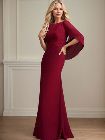 Trompete/Meerjungfrau U-Boot-Ausschnitt Bodenlang Chiffon Mutter der Braut Kleid Mit Plissee