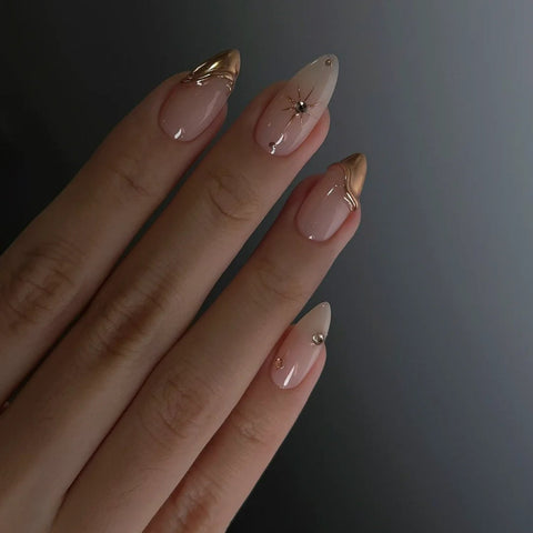 Hot SaleGold StarHandmade Artificial Gel Nail Press-On Nails
