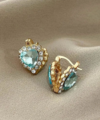 Fine Blue Alloy Crystal Zircon Heart-Shaped Hoop Earrings