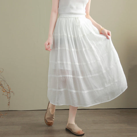 Summer Casual Cotton Linen Patchwork A-Line Skirt