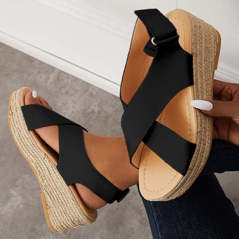 Criss Cross Espadrilles Platform Wedges Ankle Strap Sandals