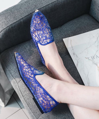 Neu Mode Blau Atmungsaktive aushöhlen Flache Schuhe Spitz
