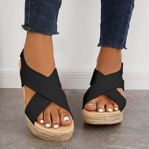 Criss Cross Espadrilles Platform Wedges Ankle Strap Sandals