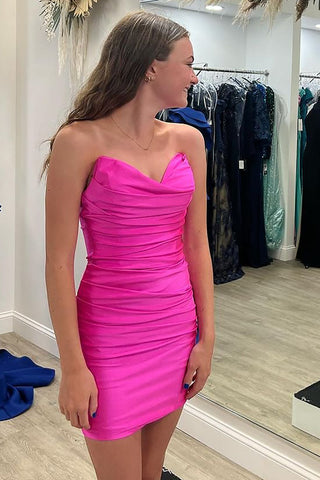 Trendy Sheath Sweetheart Hot Pink Short Homecoming Dress with Ruched