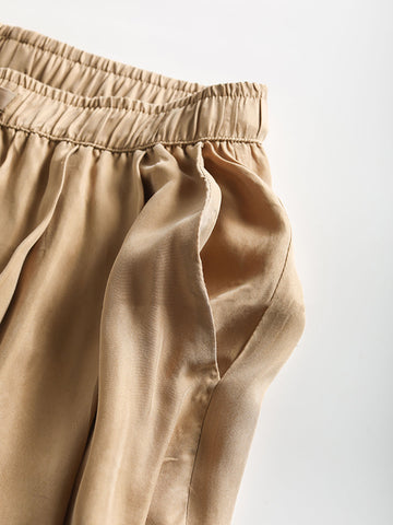 Women Solid Pleat Drawstring Pocket Loose Straight-leg Pants