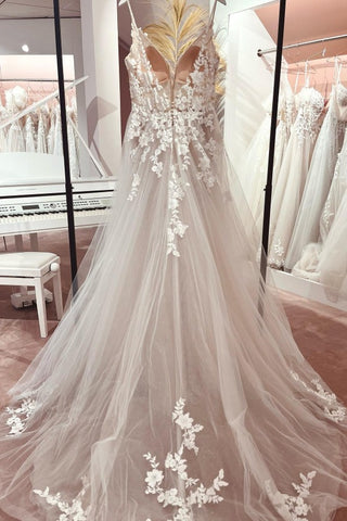 Champagne V-Neck Wedding Dress Sleeveless With Appliques