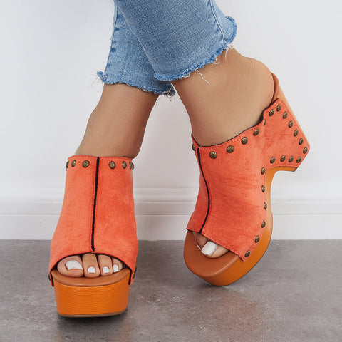 Retro Chunky Platform Heel Mules Slip on Sandals