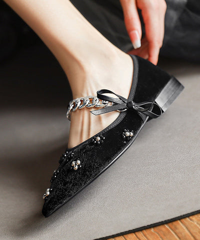 Nagelperlen-Spleißen, Kettenglieder, flache Schuhe, französischer schwarzer Velours