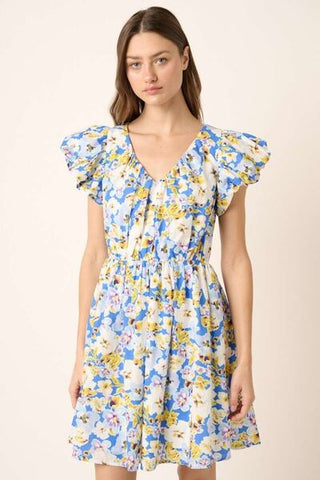Floral V-Neck Cap Sleeve Summer Mini Dress