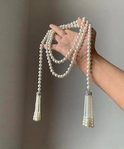 DIY White Alloy Pearl Tassel Gratuated Bead Necklace