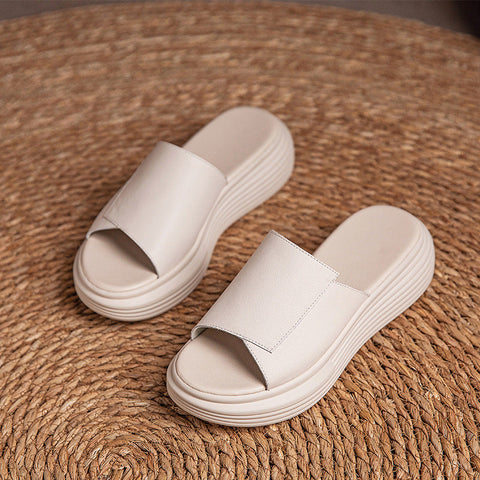 2022 Flat Leather Solid Slippers For Women