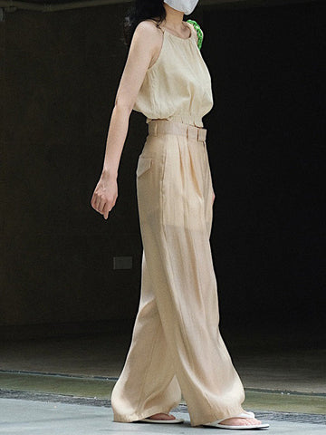 High-Waisted Pleated See-Through Loose Sun-Protection Trousers Casual Pants Bottoms