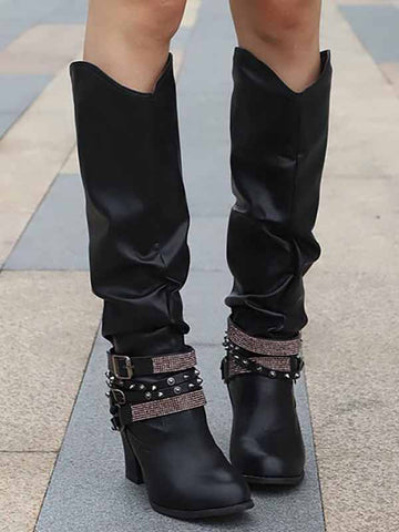 Rhinestone Buckle Boots
