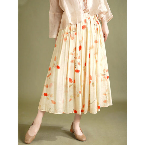 Women Summer Retro Casual Linen A-Line Skirt