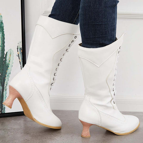 Vintage viktorianische Schnürstiefel mit mittlerer Wade, Western-Ritterstiefel