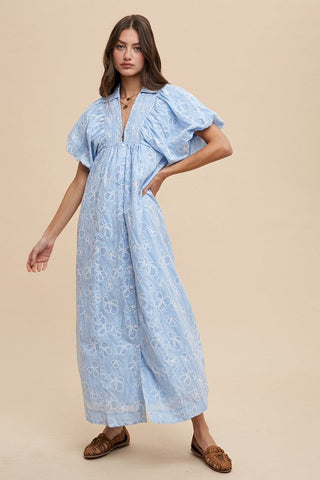Summer Floral Smock Detail Puff Sleeve Dress