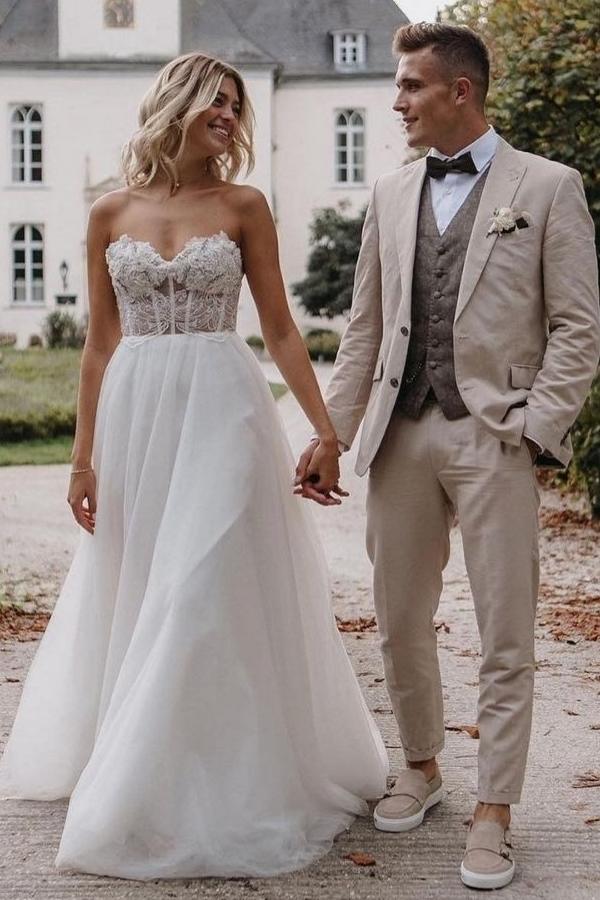 Bmbridal Sweetheart Long Wedding Dress Split With Appliques