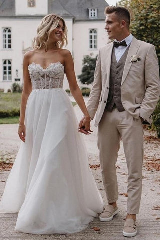 Bmbridal Sweetheart Long Wedding Dress Split With Appliques