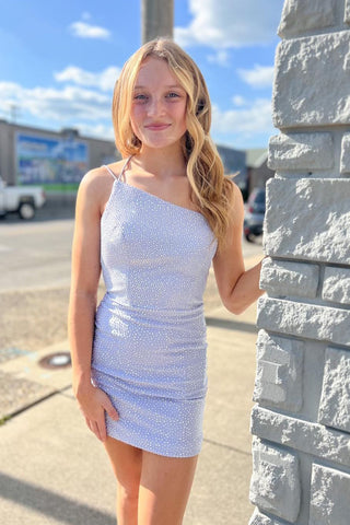 Glitter Orange Sheath One Shoulder Short Homecoming Dress with Beading