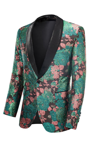 Green Shawl Lapel Jacquard Men's Prom Blazer