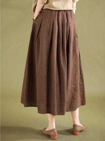 Summer Minimalist Solid Linen A-Line Skirt