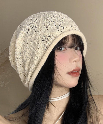 DIY Vielseitige beige ausgehöhlte dünne Bonnie-Strickmütze