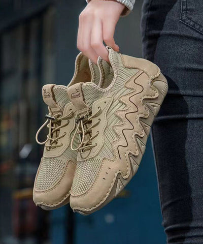 Beige, atmungsaktive Mesh-Schuhe mit Kreuzriemen und Spleißen von Plattfüßen