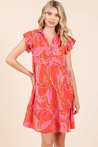 Ruffle Sleeve Tiered Mini Resort Dress