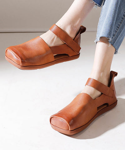 Handgemachte Retro Spleißen Plattfüße Schuhe Braun Rindsleder
