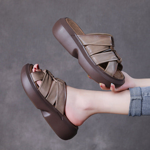 2022 Retro Leather Casual Wedge Slippers For Women