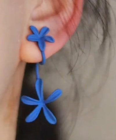 Beautiful Blue Copper Silver-Plated Gardenia Drop Earrings