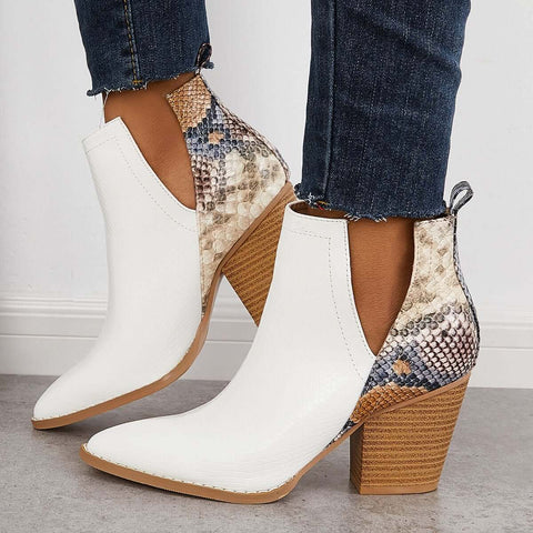 Damen Westernstiefeletten Cowboystiefeletten Cutout Blockabsatz Booties